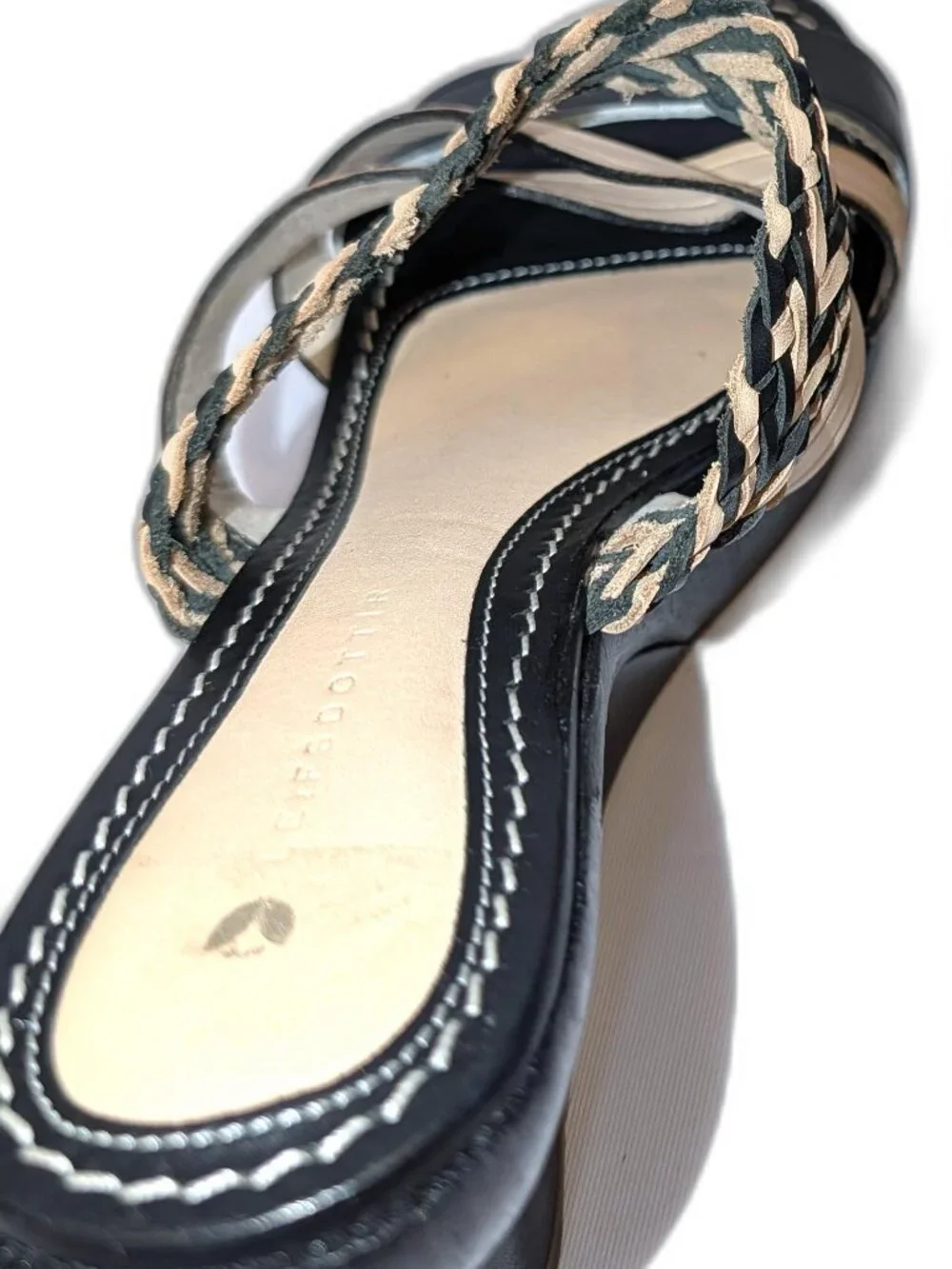 Leifsdottir | Anthropologie Black & Beige Wooden & Leather Wedge Sandals |	EU 38